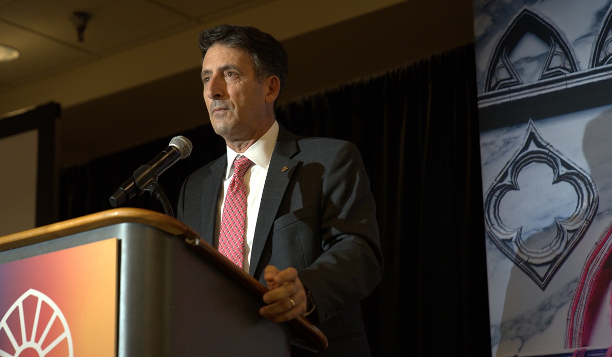 Andrew Abela, Dean of the Busch School of Business, speaks at an event