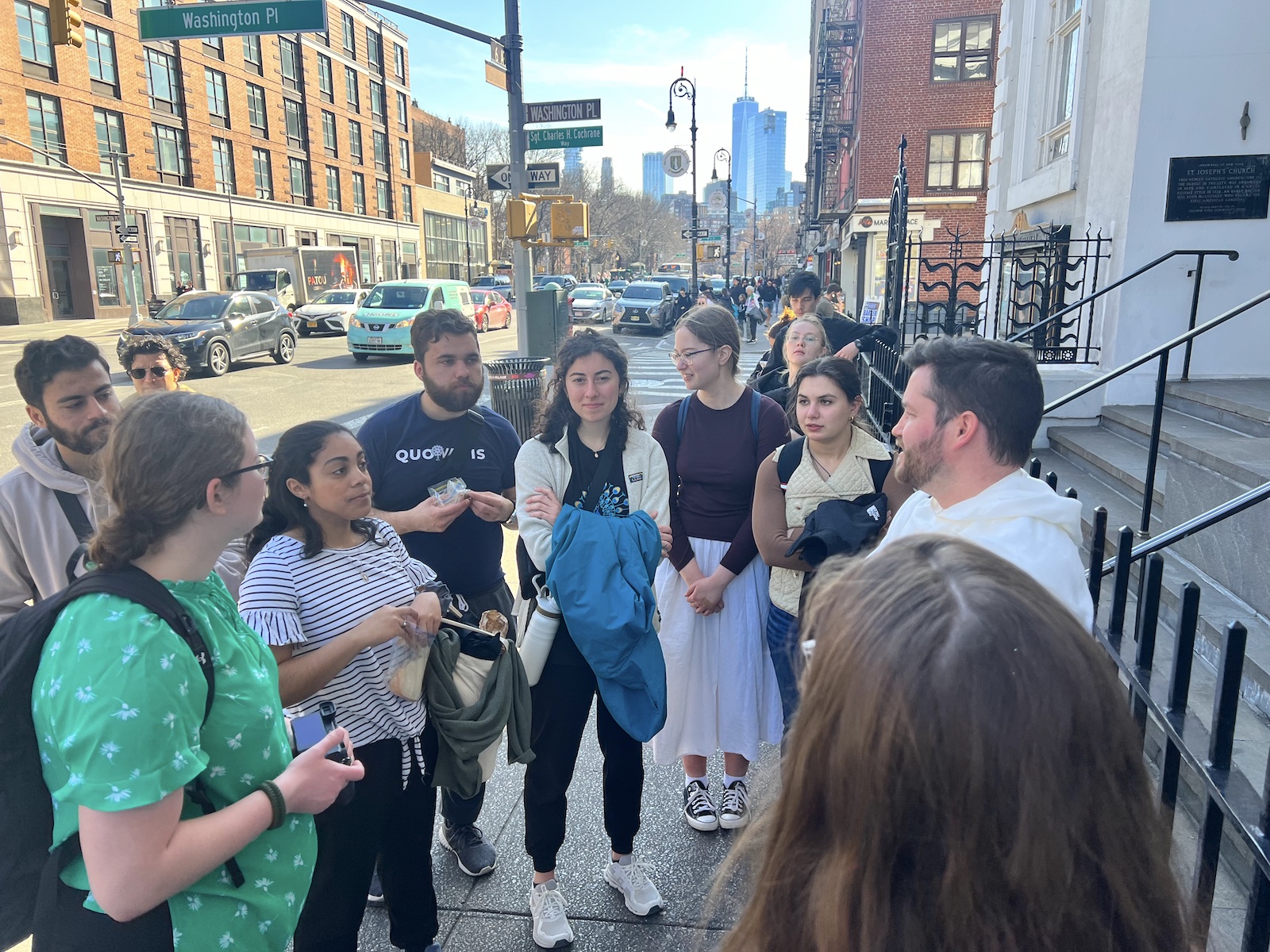 students and Dominican priest doing mission work on the streets of New York city