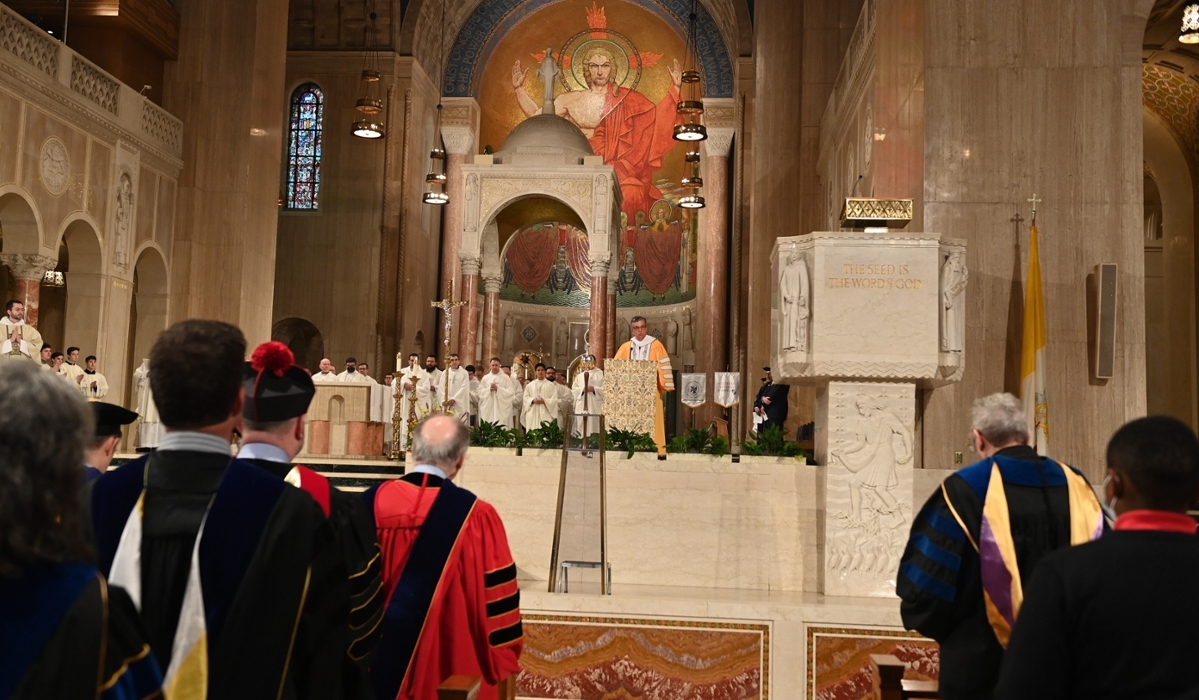 interior of basilica during mass