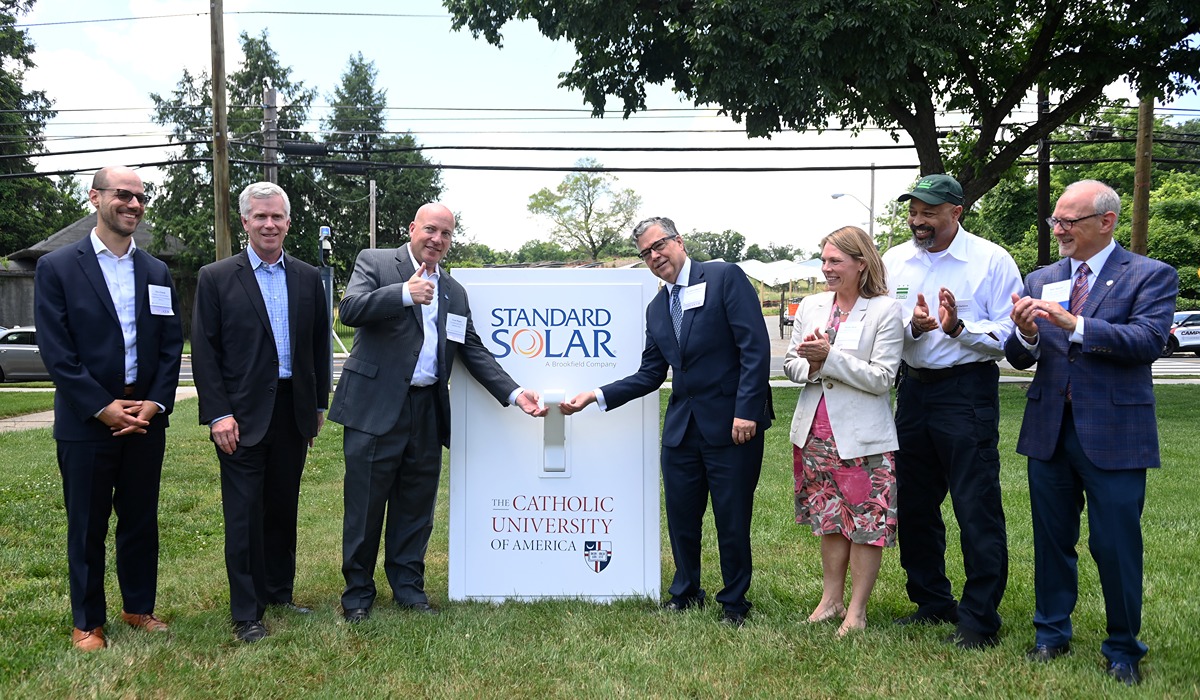 Government officials joined University leadership and Standard Solar for the powering on ceremony of a new the West Campus solar array.