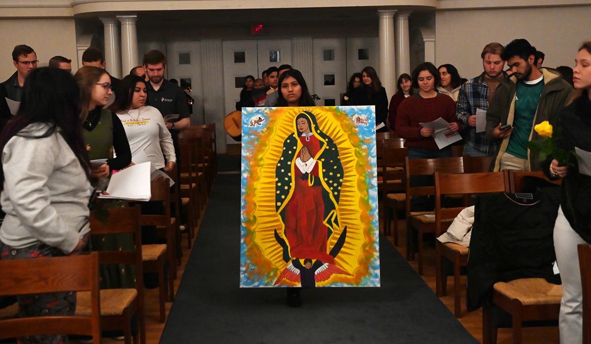 students wheels in a portrait of our lady of guadalupe