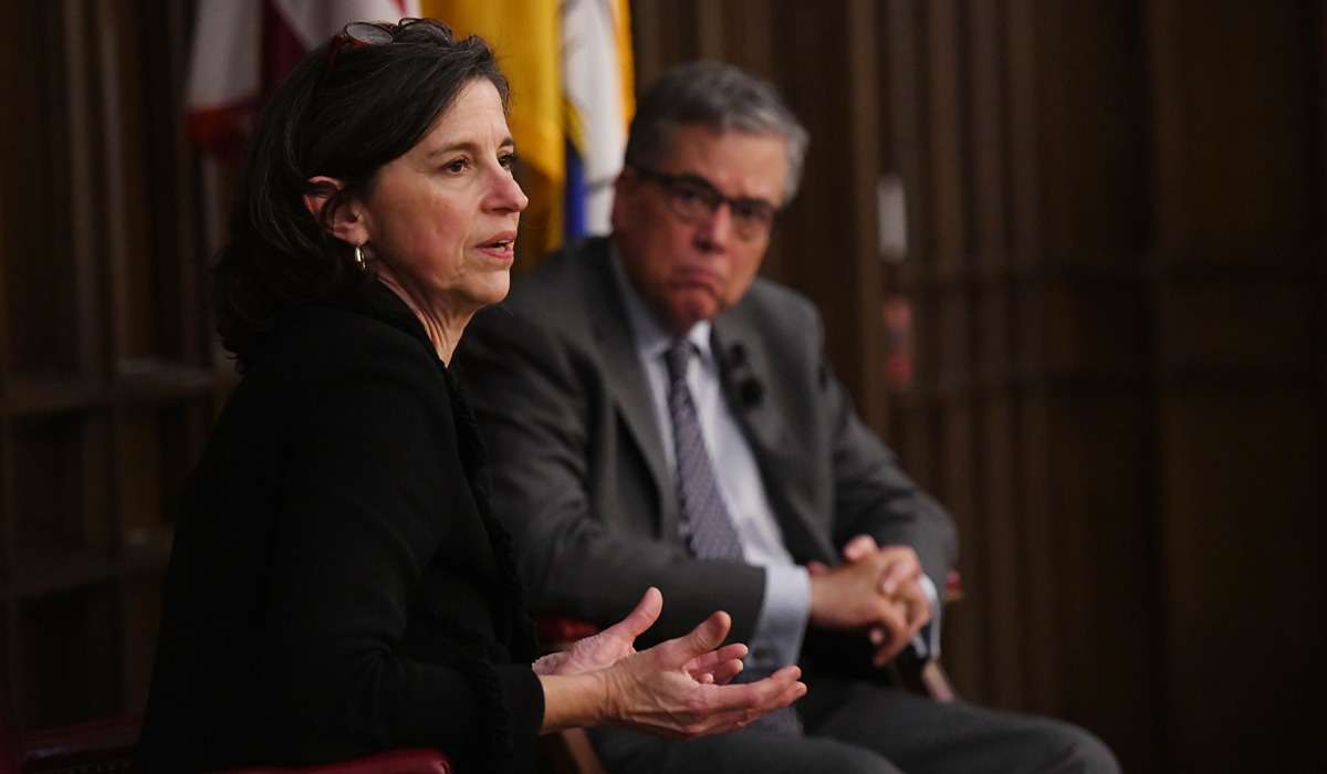 University President Peter Kilpatrick hosted Catholic legal scholar Helen Alvar&#233; for a Feb. 6 conversation with the campus community on how to speak about religious freedom without playing into secular society&#8217;s false impression that it is a license to discriminate.