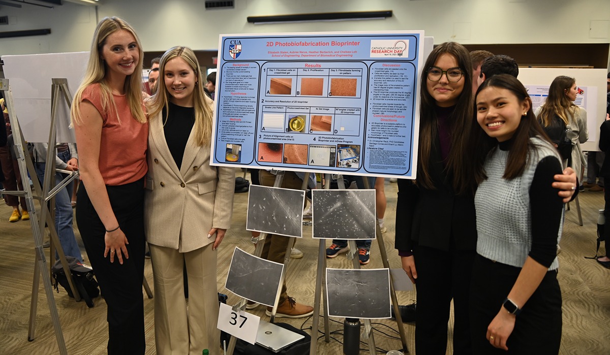 Students posing with their research poster