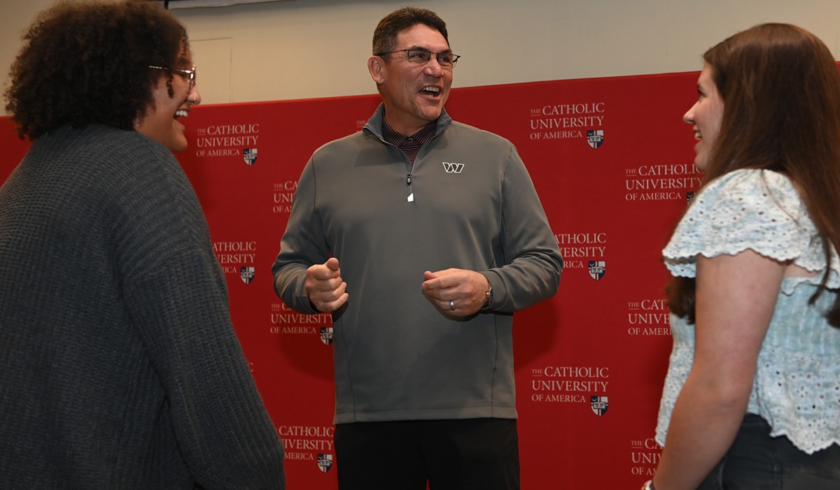 Washington Commanders coach Ron&#160;Rivera gave a keynote address at Catholic University that capped off &#8220;Launching into Leadership,&#8221; a weeklong event hosted by the Office of Campus Activities.