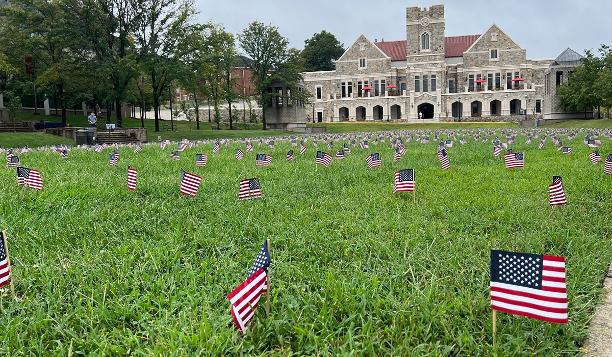 Students - most not born when the Sept. 11, 2011 terrorist attacks occurred - planted American flags on the University Lawn Monday for each of the nearly 3,000 lives lost in the horrific events.