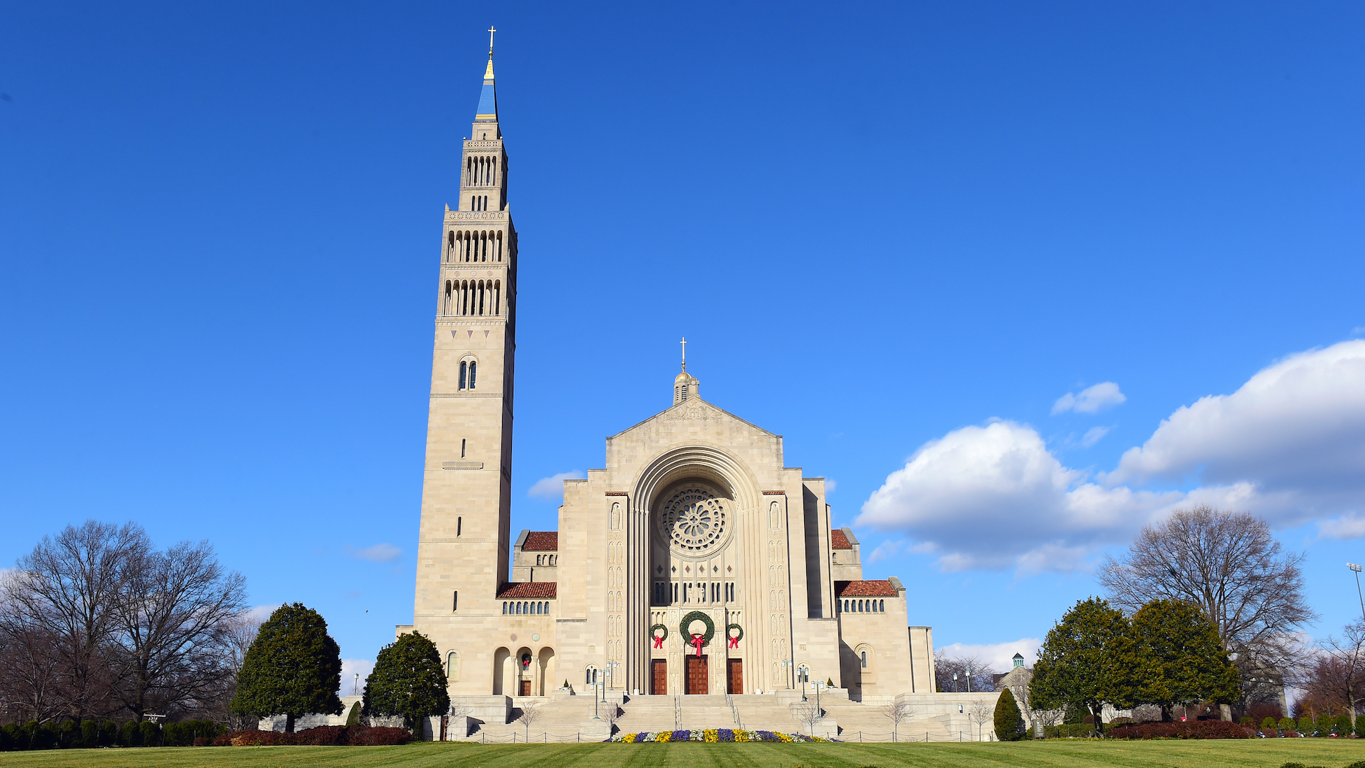 front of the exterior of the Basilica of the National Shrine of the Immaculate Conception