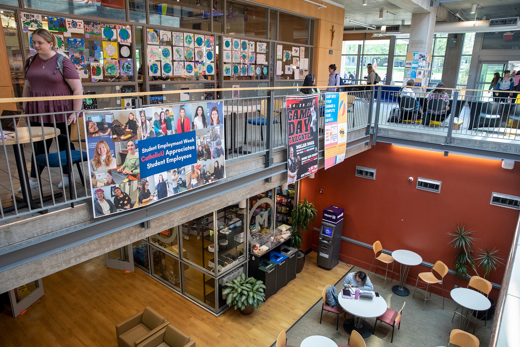 view of the inside of the pryzbyla center atrium from the second floor