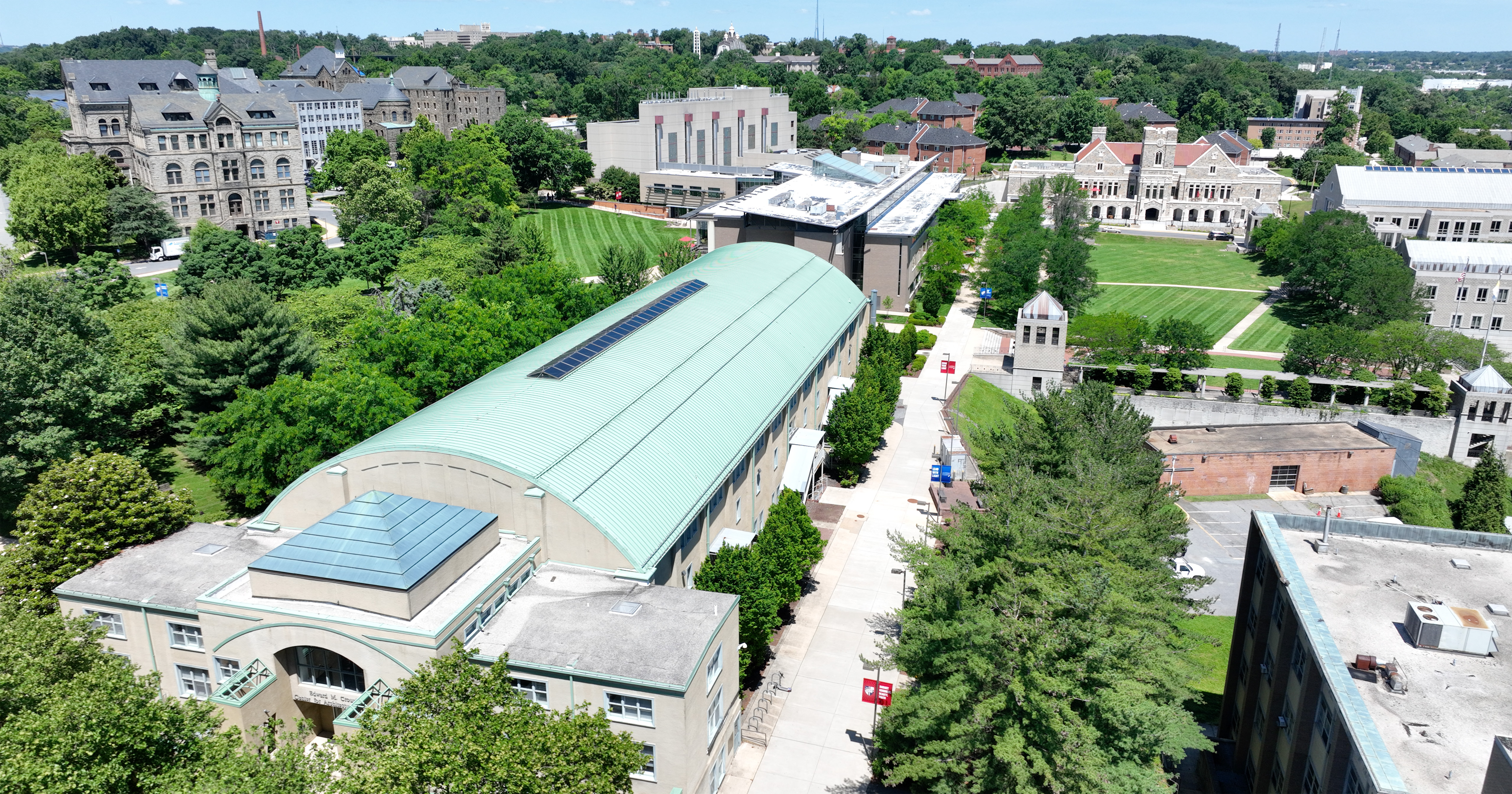 A bird's eye view of Catholic University campus.