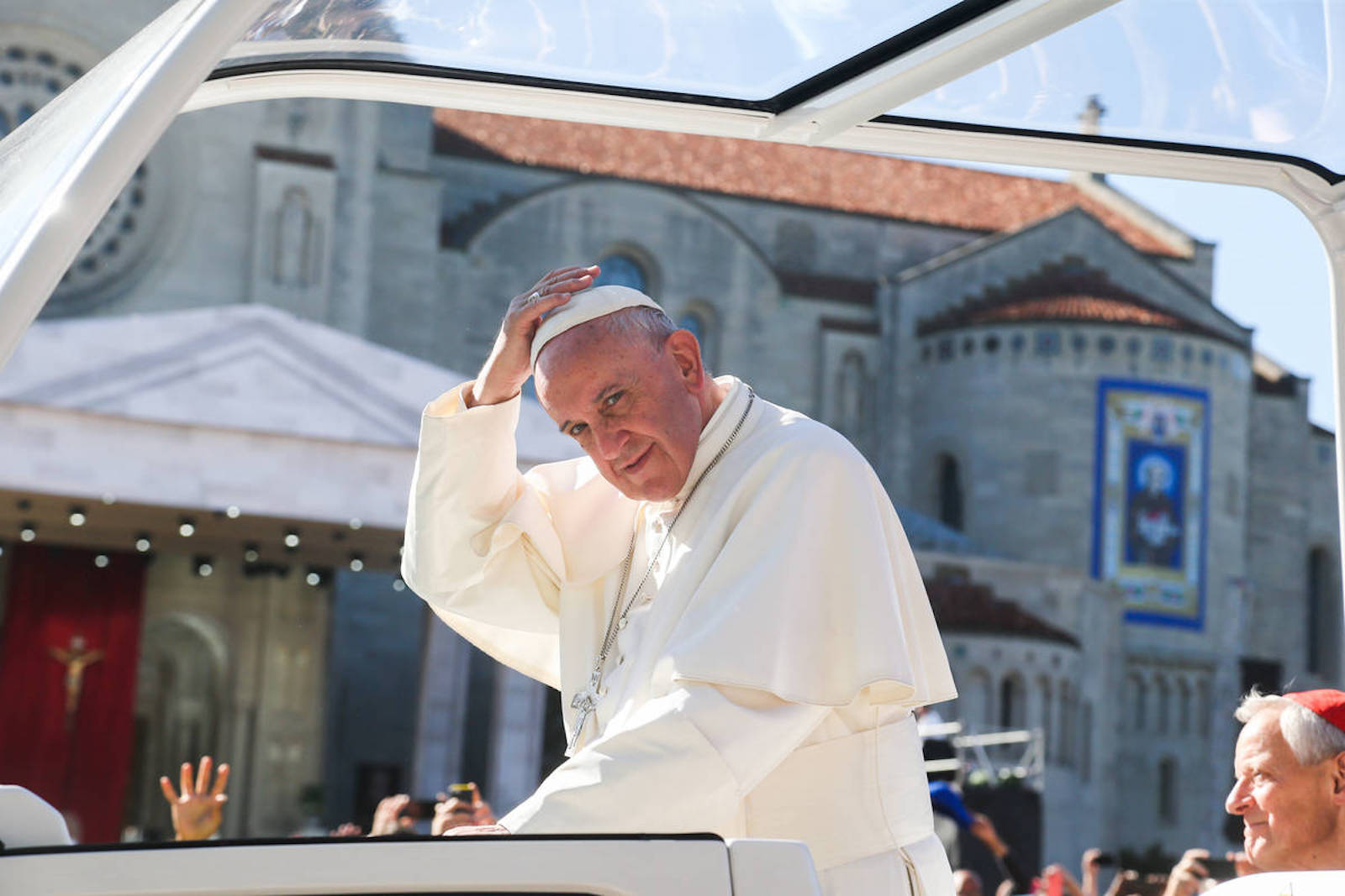 Pope Francis looking straight at the camera during his visit to CUA