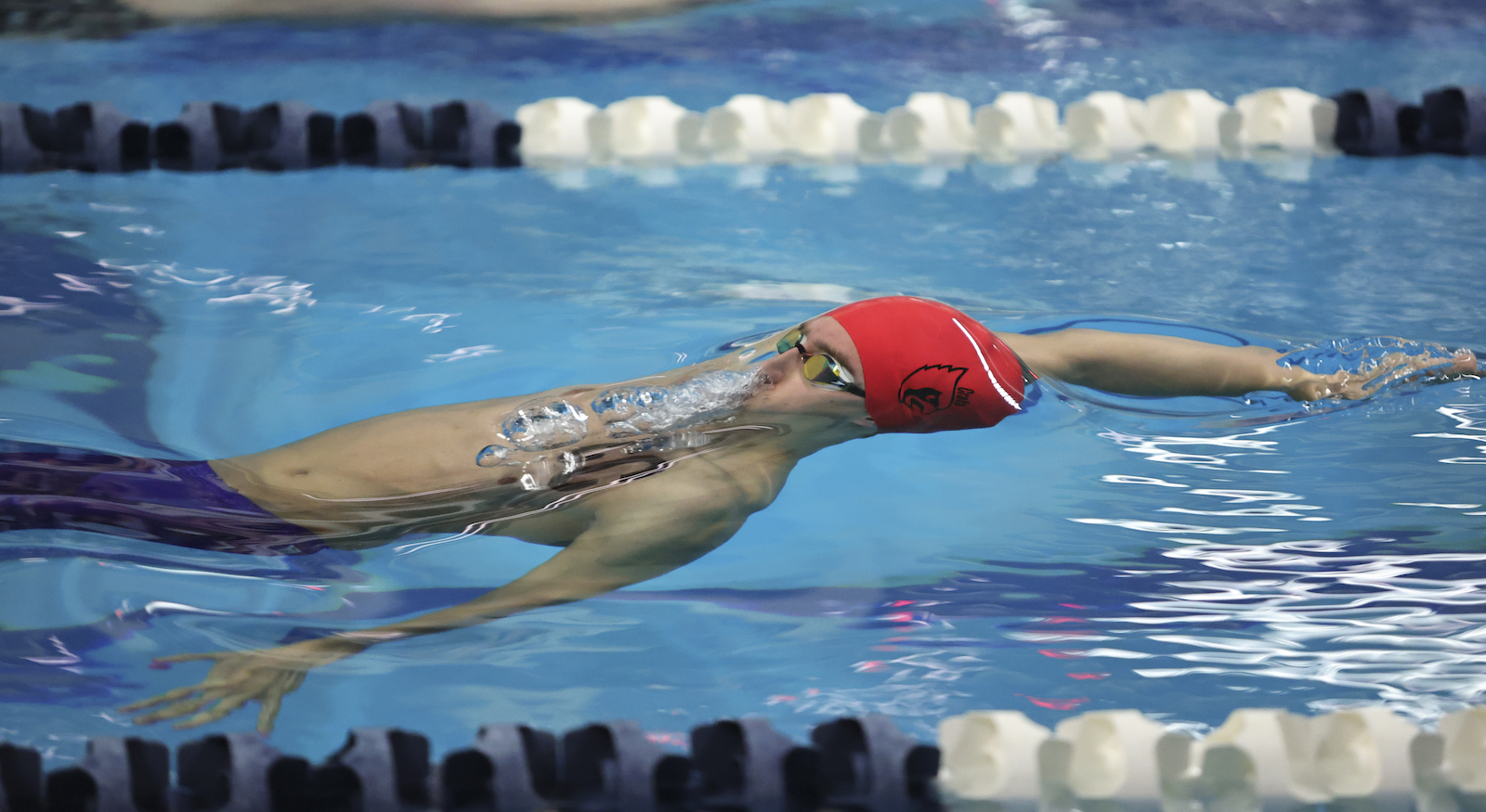 cua swimmer doing backstroke