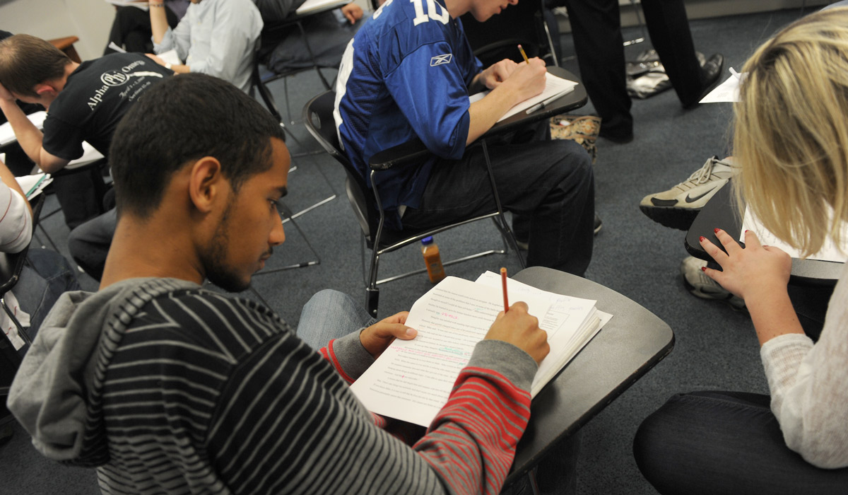 students working in class