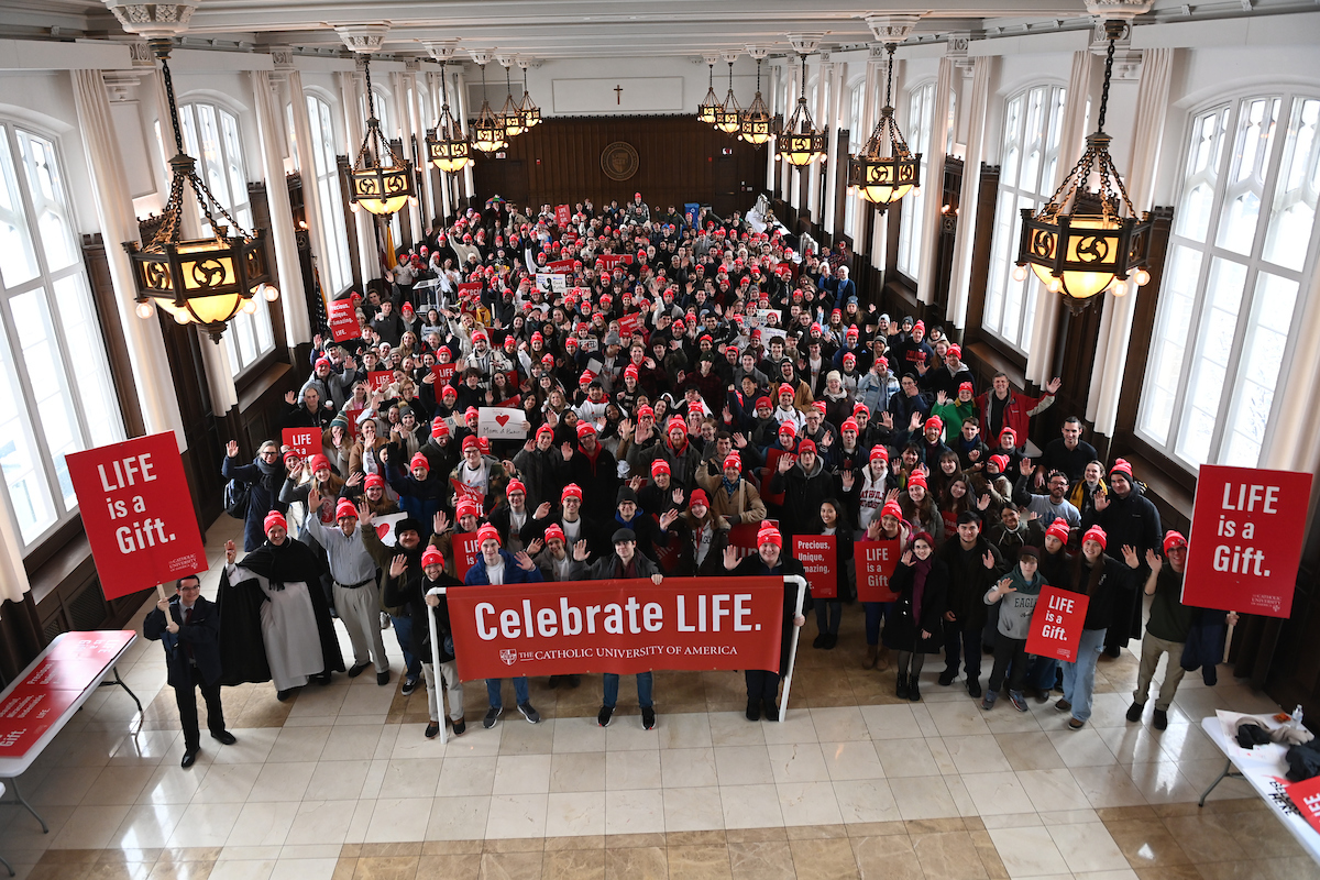 Cardinals of all ages are gathered in Heritage Hall before leaving for the 2024 March for Life.