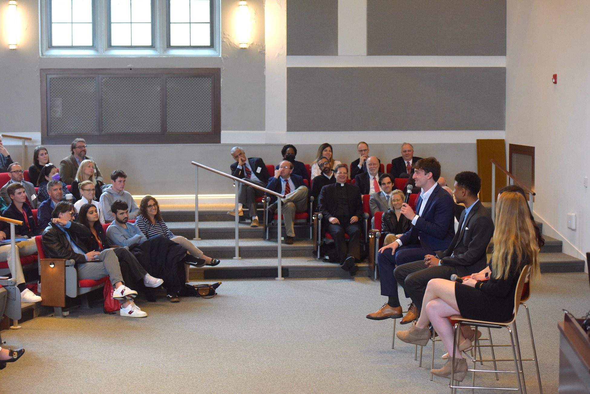 current student panel speaks to prospective students and parents about their experience at catholic university