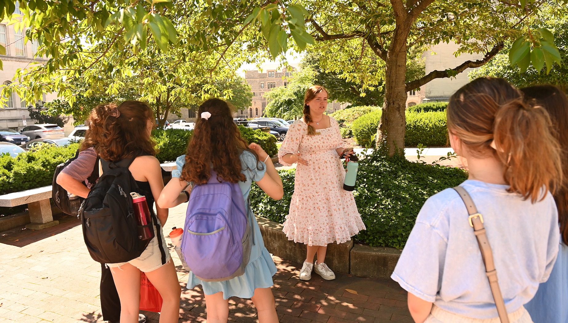 student giving a tour of campus