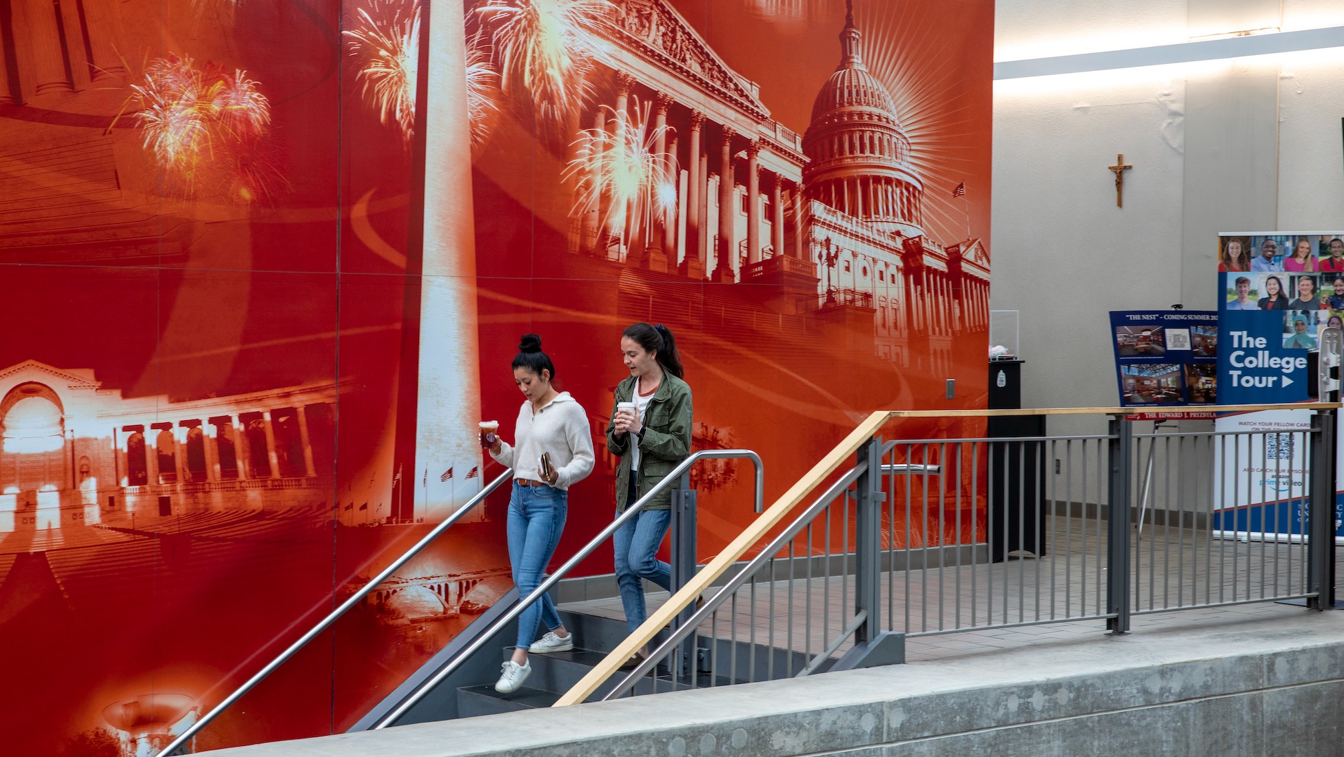 students walking down the steps inside the pryzbyla univeristy center