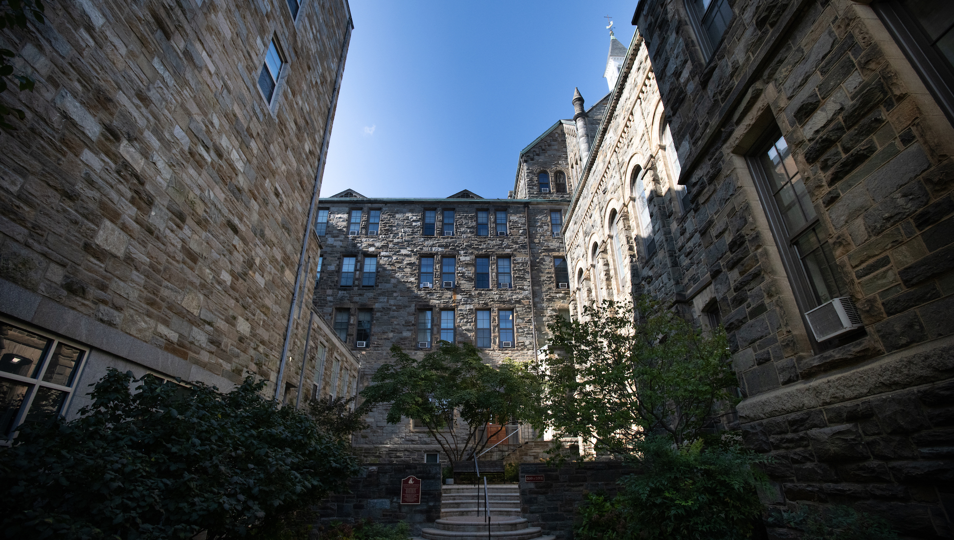 garden area outside of caldwell hall