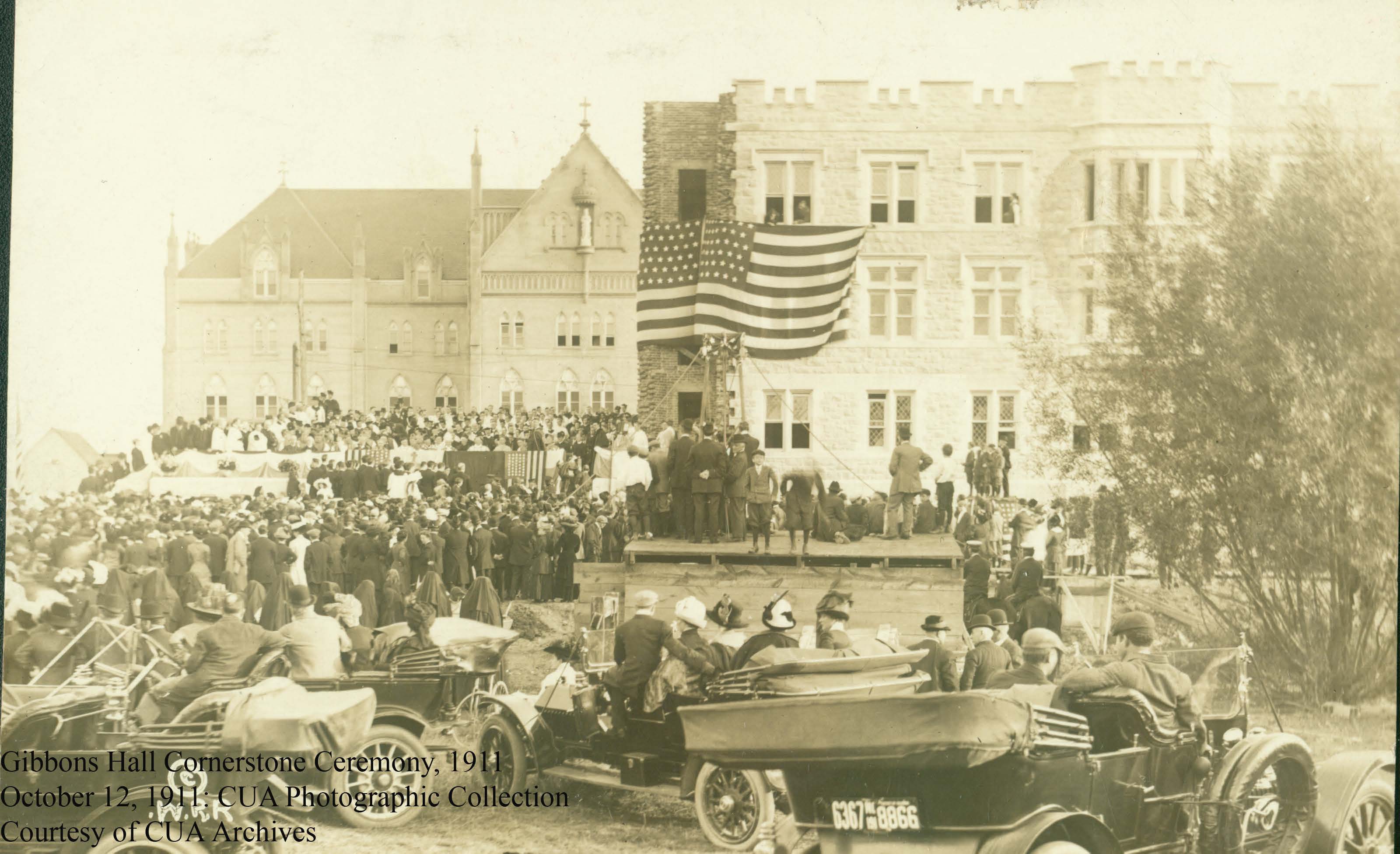 the ceremony for the laying of the Gibbons Hall cornerstone in 1911