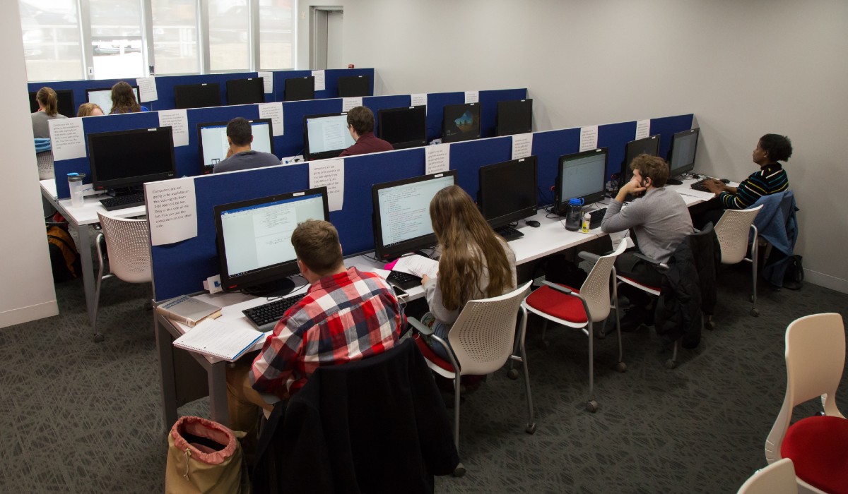 CUA students are hard at work in Leahy Hall's computer lab.