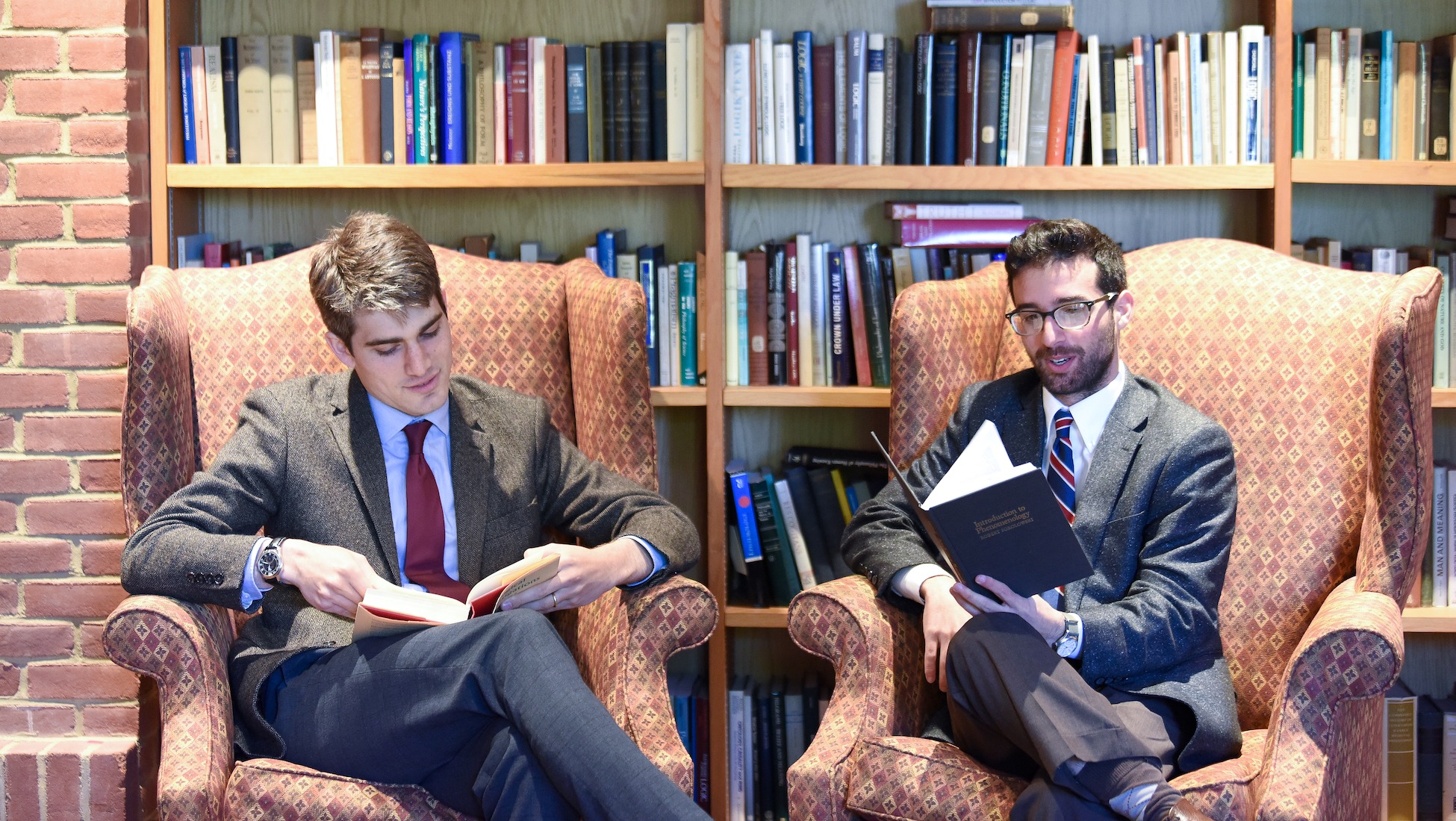 students reading in a library