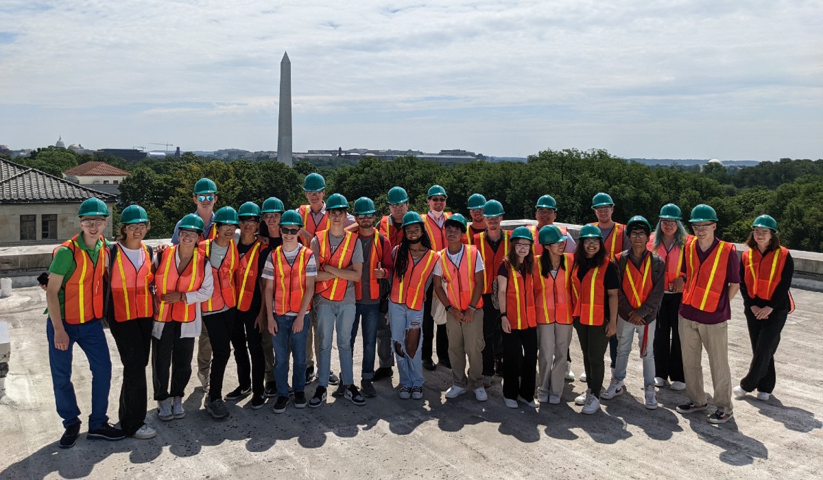 group of engineering students on a rooftop