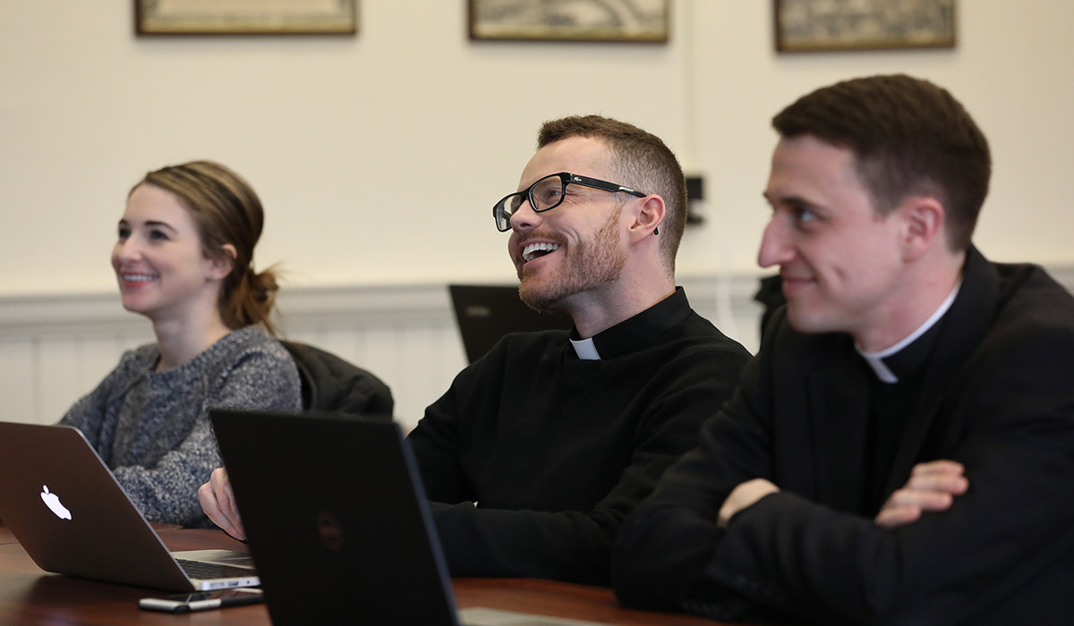 Students attending class in the School of Canon Law.