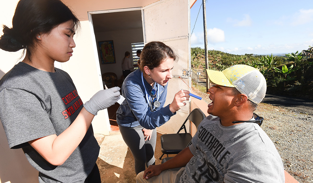 Students from the Conway School of Nursing doing field work.