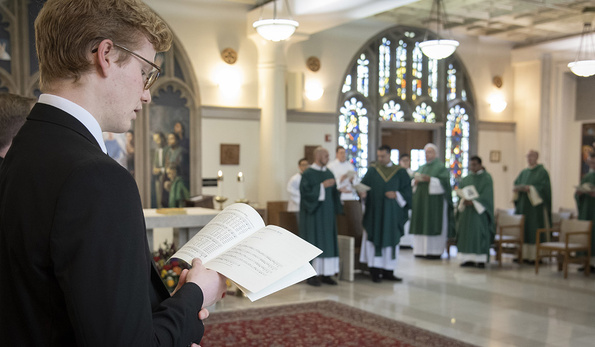 Clergy in a chapel in the Theological College.