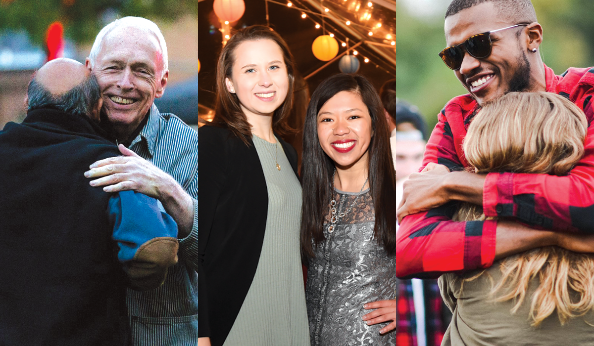 Three photos of friendships that were formed at Catholic University.