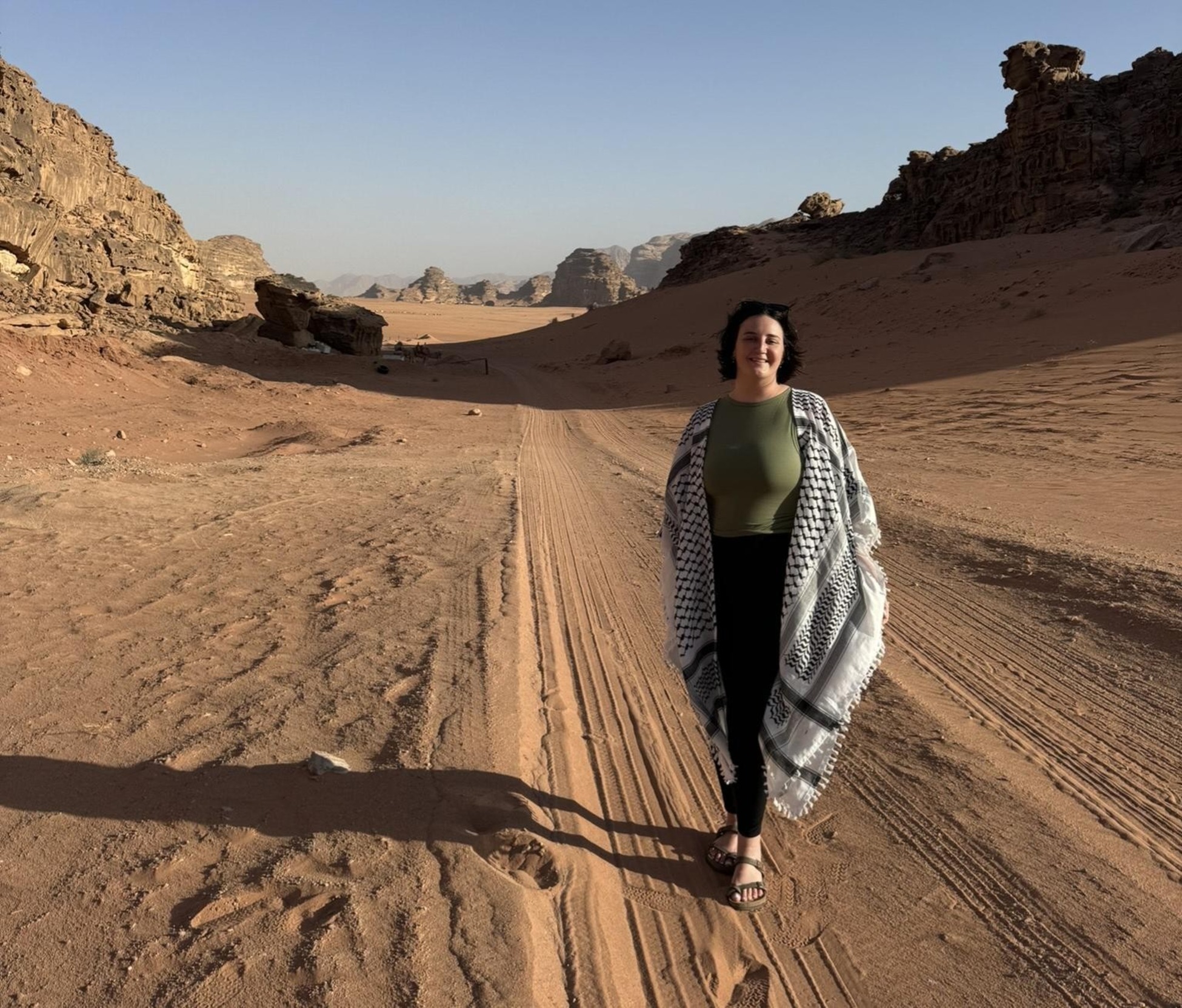 Rachel Lucas, B.A. 2021, visited Wadi Rum, an important cultural heritage site in Jordan known for its rich natural beauty (photo provided by Rachel Lucas) 