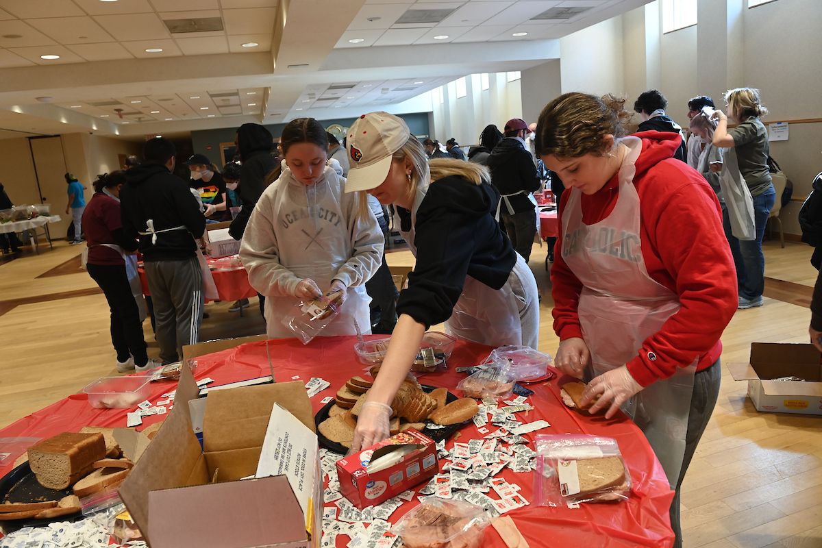 Students work together on a service project for MLK Day of Service.