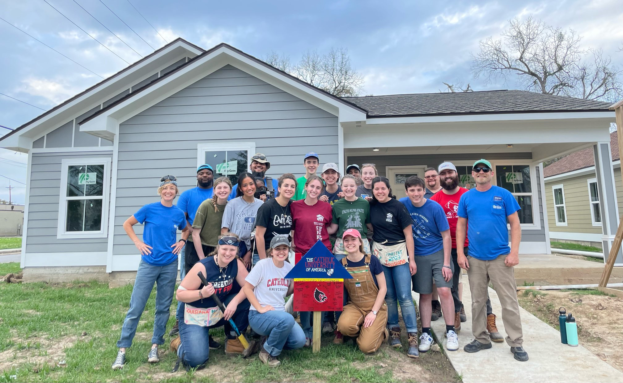 Kathryn Phillips is with a group of students for a Habitat for Humanity service trip.