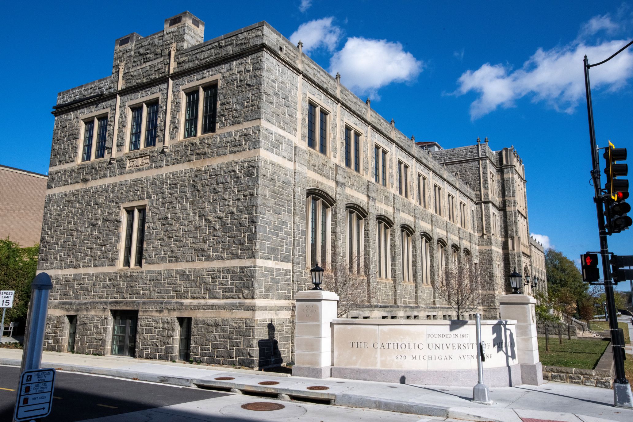 the Catholic University sign and the Busch school