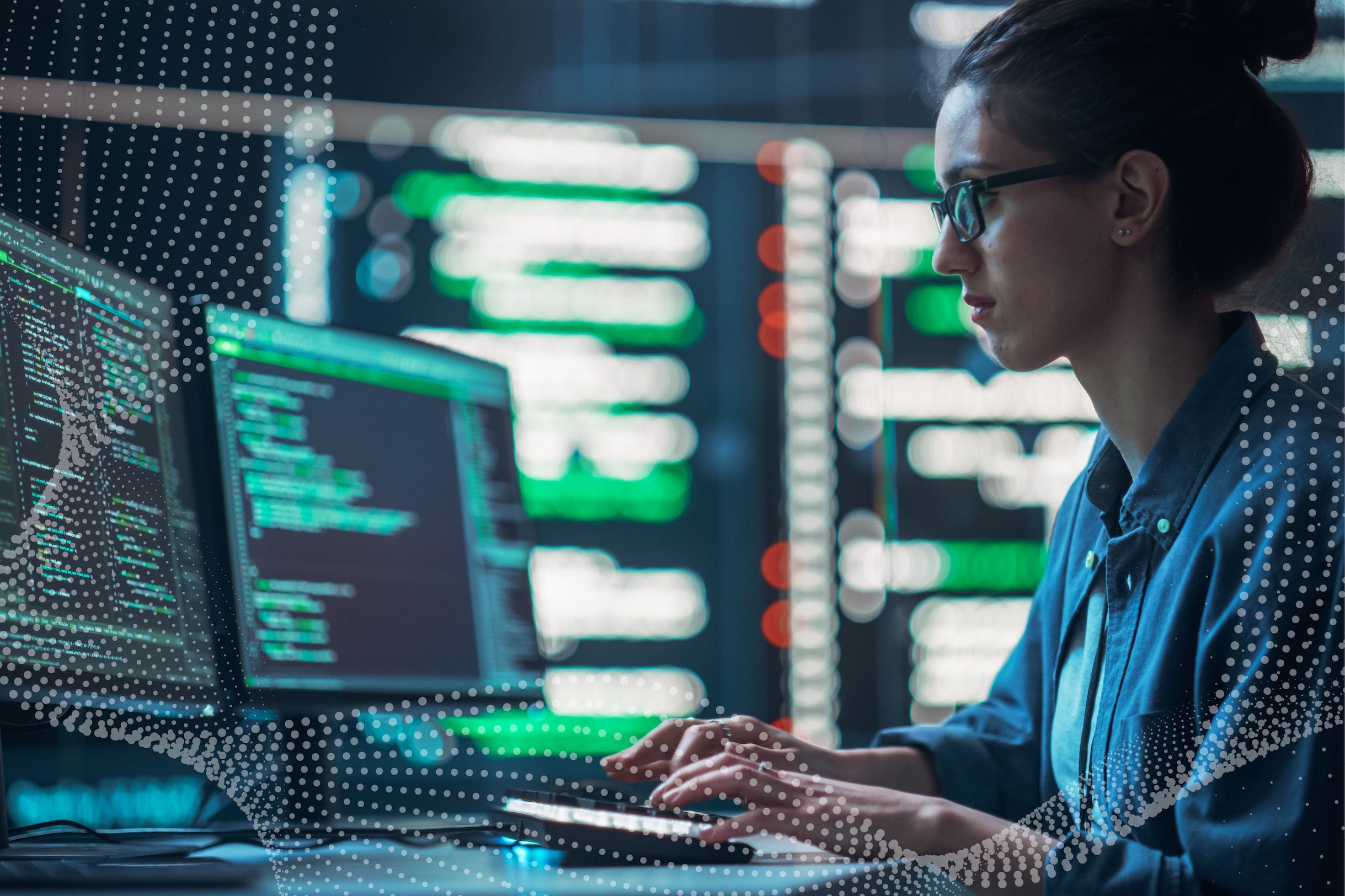 Woman works on computer