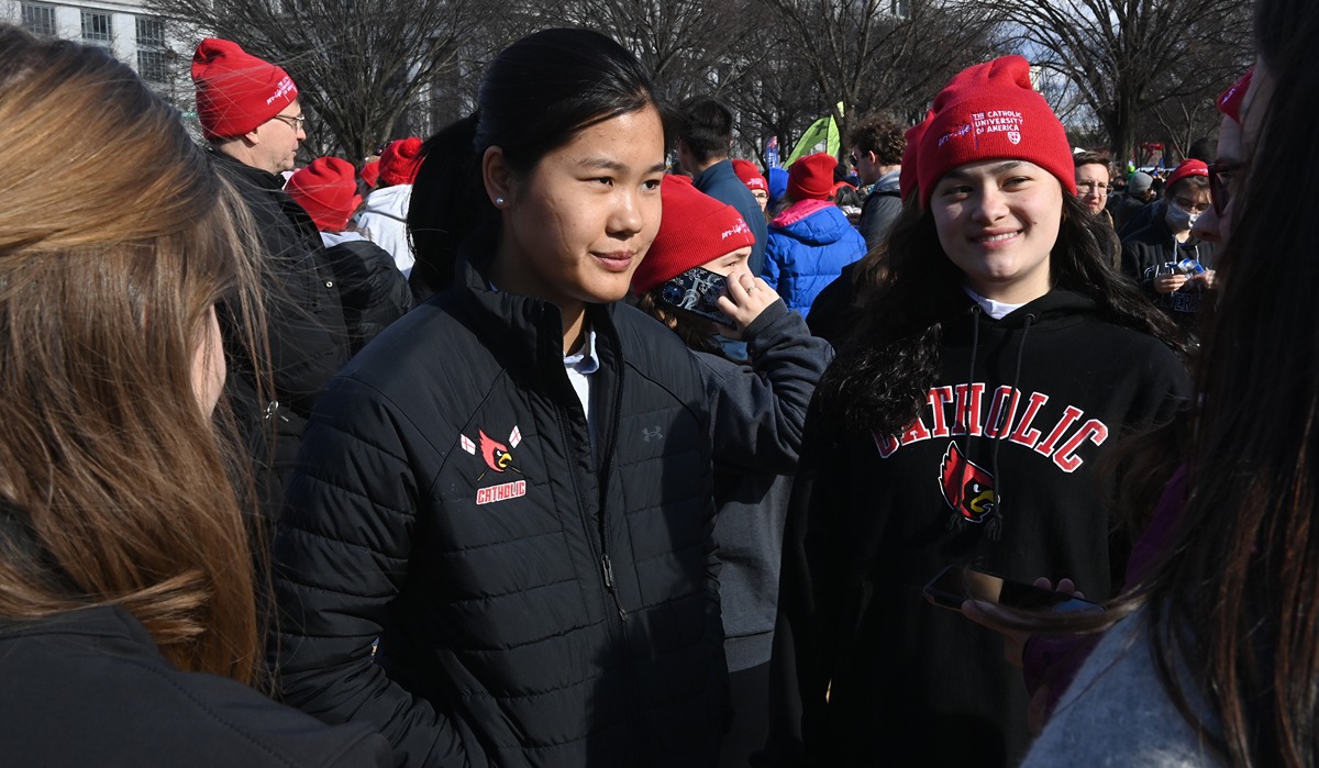 Students standing together at the march