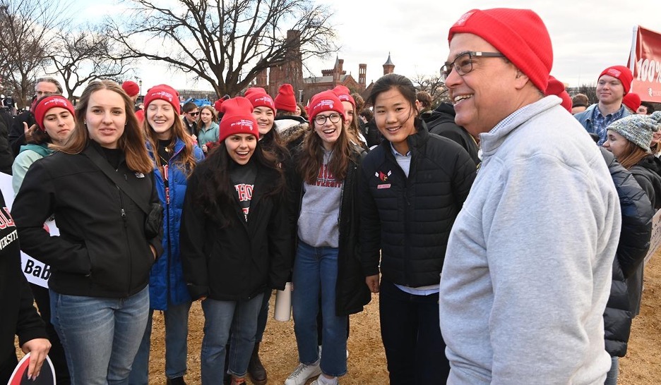 President Kilpatrick smiling at students at the march for life