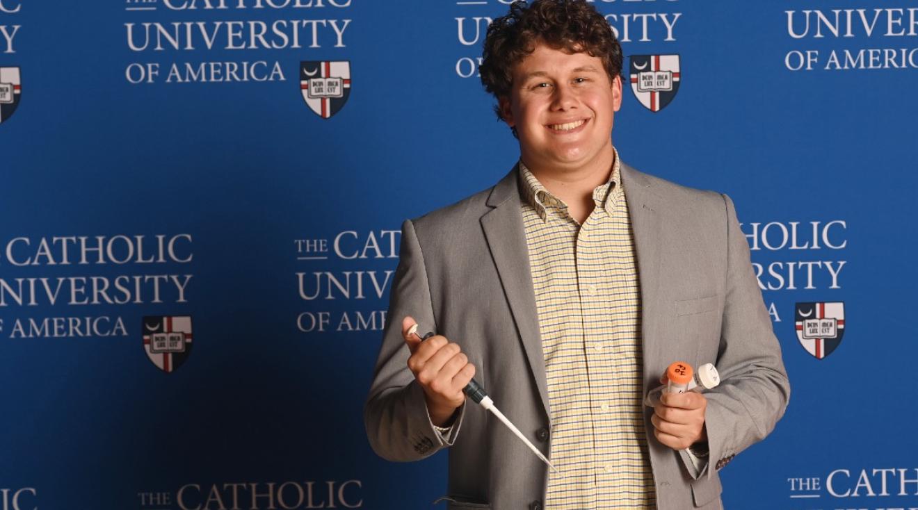 Elijah Feret found a second home at Catholic University through the support of the swim team, faculty, and Campus Ministry. Balancing rigorous biomedical engineering studies and competitive swimming, he graduated magna cum laude and is now set to pursue a doctoral program in nanoengineering.