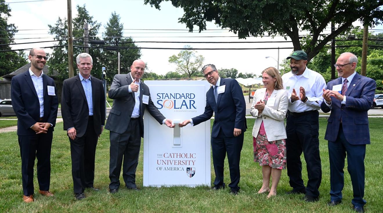 Government officials joined University leadership and Standard Solar for the powering on ceremony of a new the West Campus solar array.